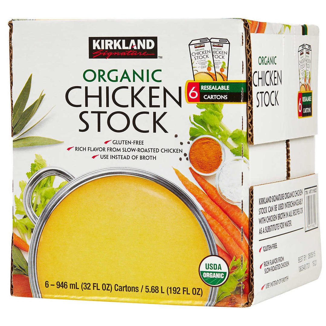 Kirkland Signature Organic Chicken Stock 32 Fluid Ounce (Pack of 6) Image 1