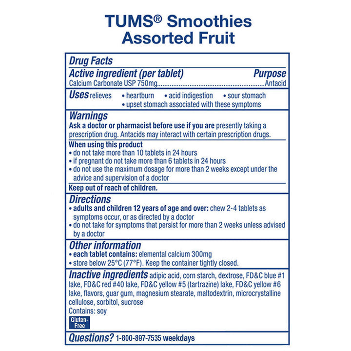 TUMS Antacid Extra Strength Smoothies250 Chewable Tablets Image 2