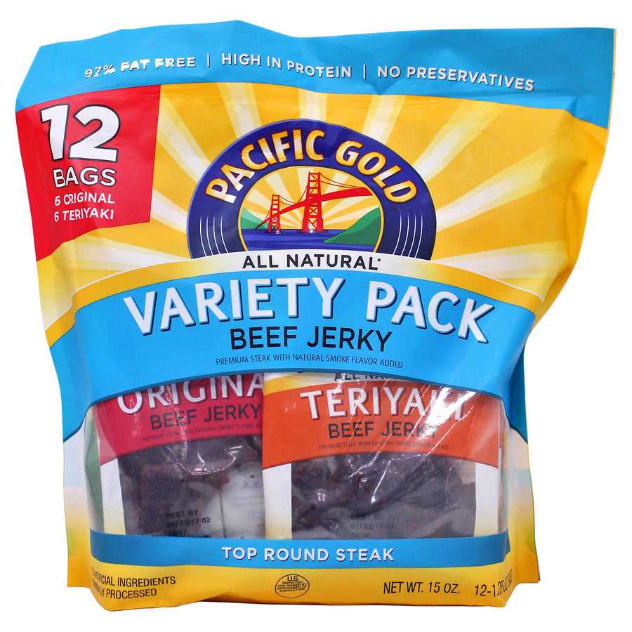 Pacific Gold Beef Jerky, Variety Pack, 15 oz, 12-count Image 1