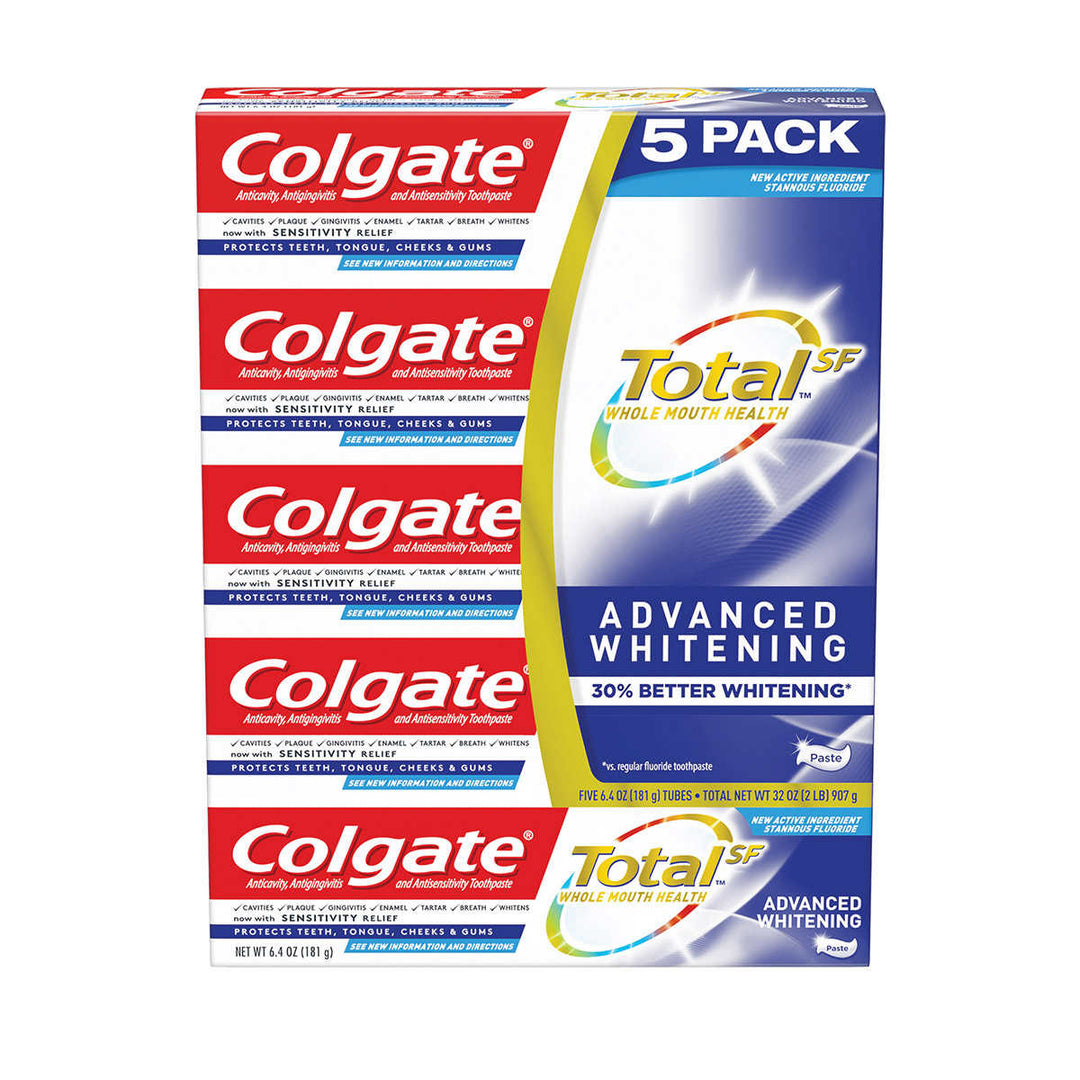 Colgate Total SF Advanced Whitening Toothpaste 6.4 Ounce (Pack of 5) Image 1