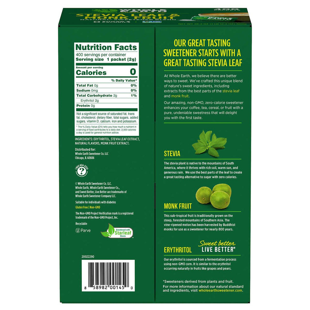 Whole Earth Stevia Leaf and Monk Fruit Sweetener Packets 400 Count Image 2