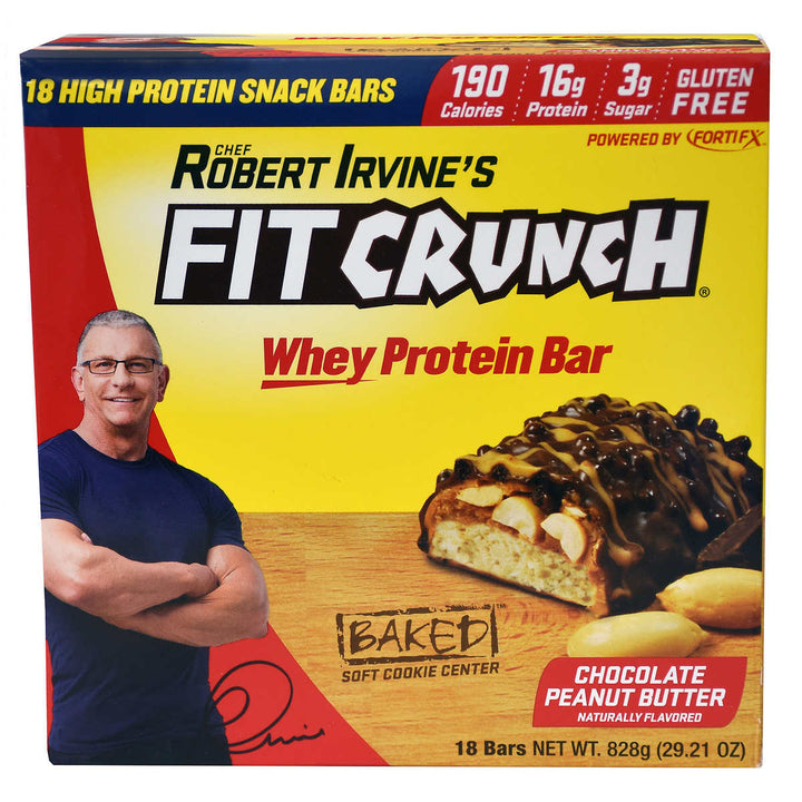 Fit Crunch Chef Robert Irvines Whey Protein Bars 18 Count Chocolate Peanut Butter Image 1