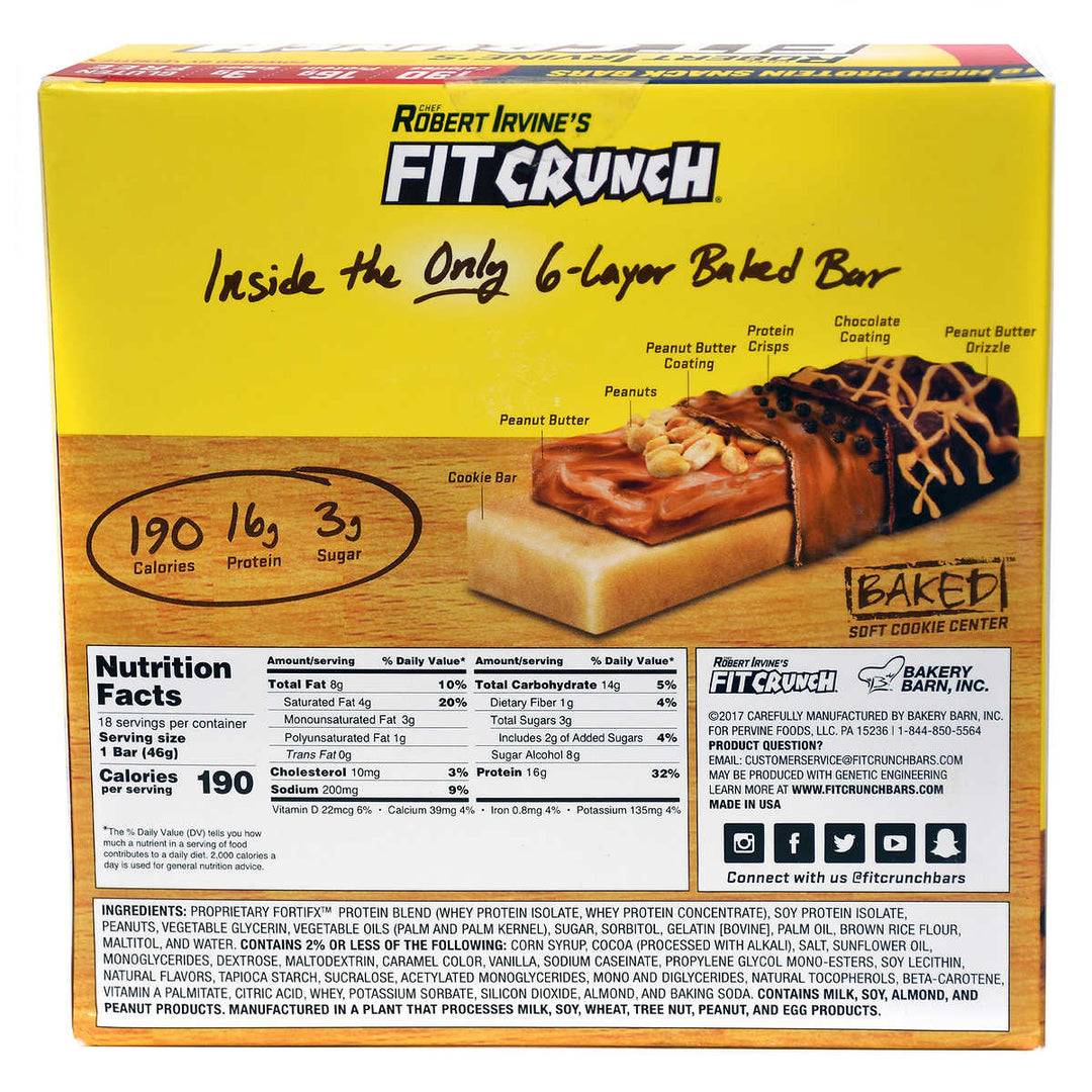 Fit Crunch Chef Robert Irvines Whey Protein Bars 18 Count Chocolate Peanut Butter Image 2