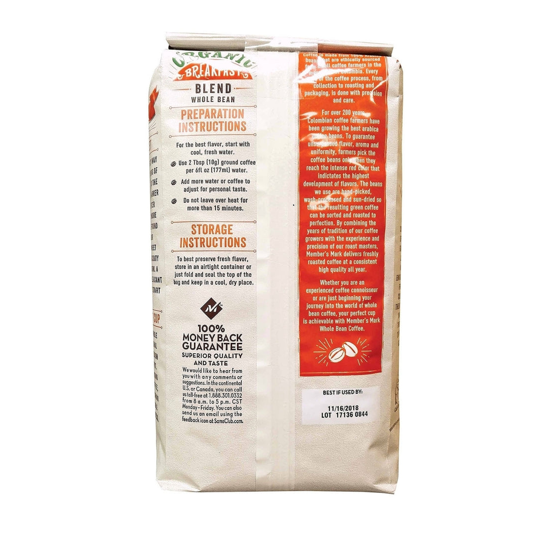 Members Mark Organic Breakfast CoffeeWhole Bean (40 Ounce) Image 3