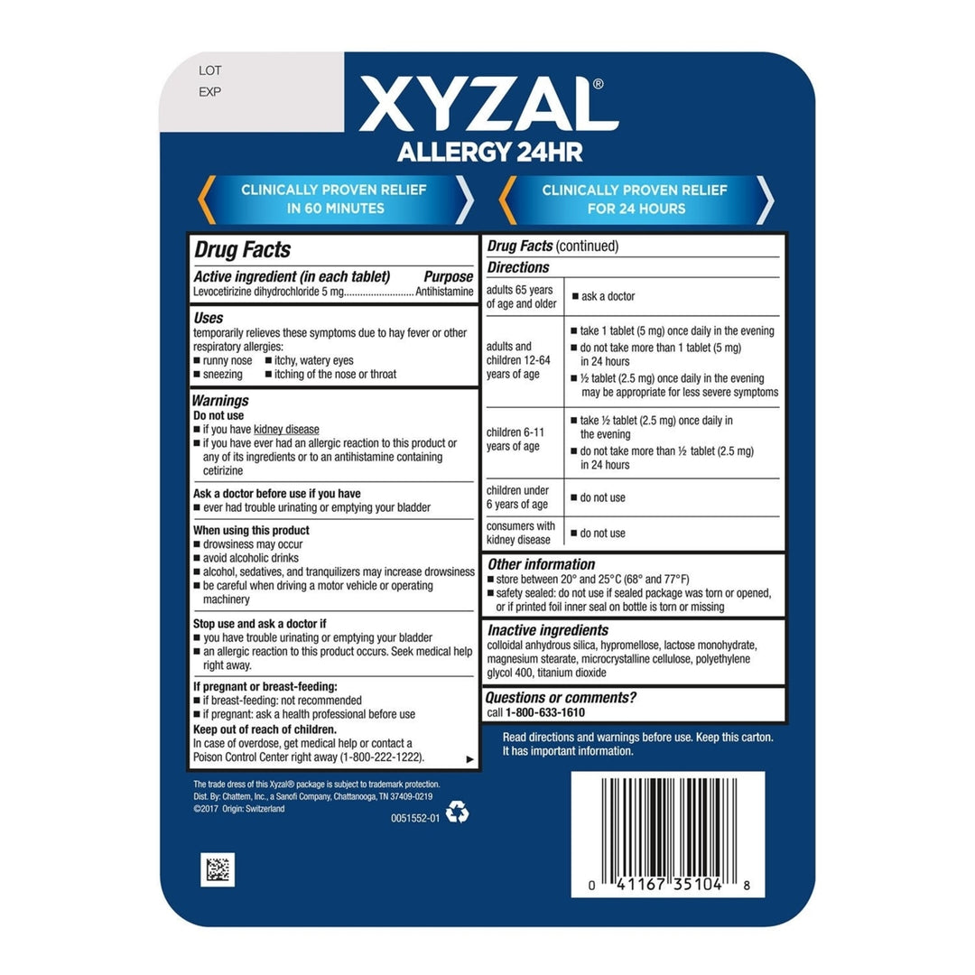 Xyzal Allergy 24 Hour (110 Count) Image 2