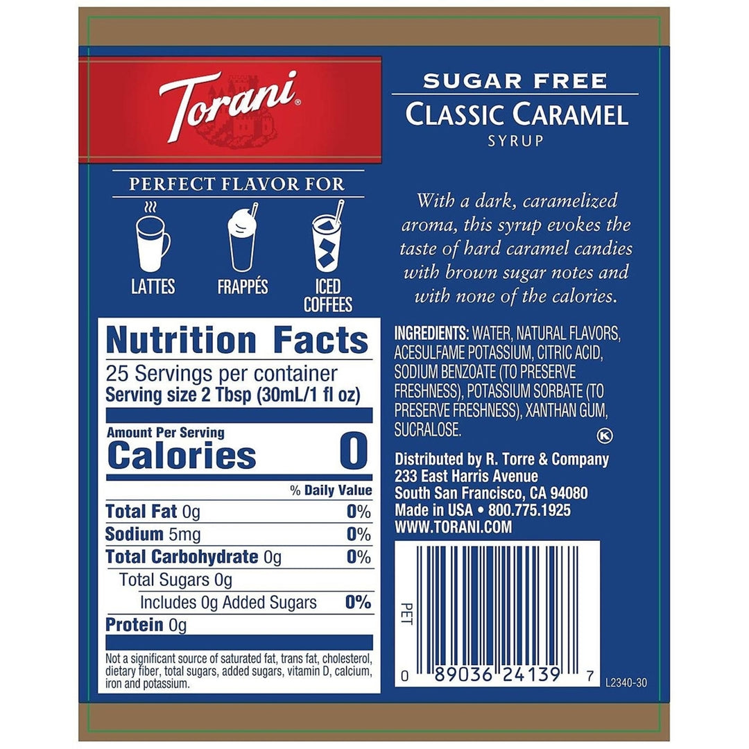 Torani Sugar-Free Classic Caramel Syrup (750 mL) Image 4