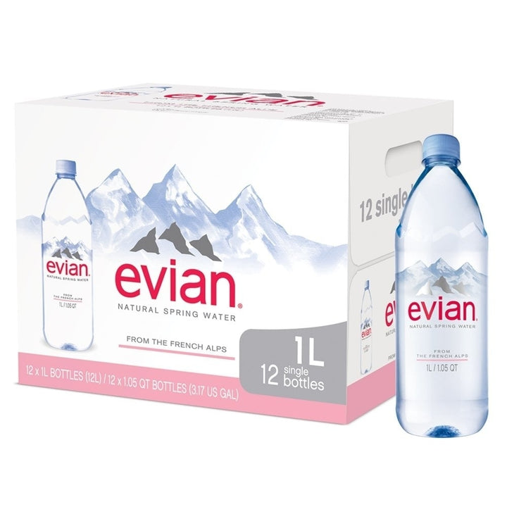 Evian Naturally Filtered Spring Water (12 Count, 1 L) Image 1