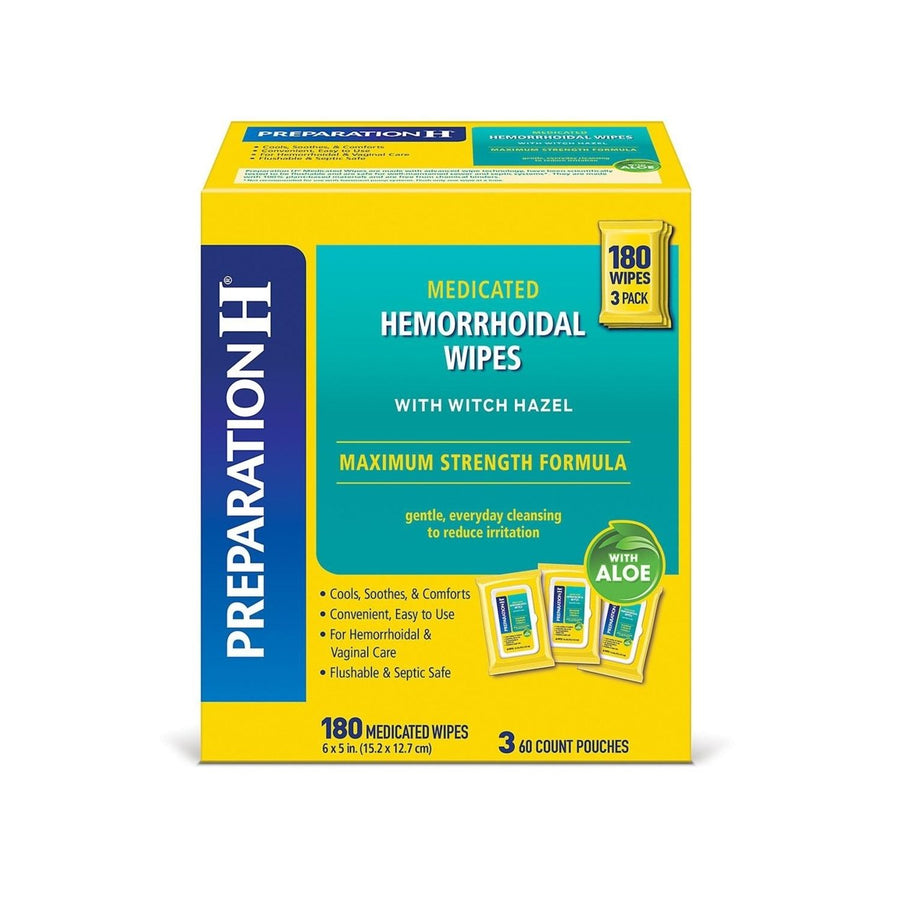 Preparation H Medicated Wipes PouchMaximum Strength+Witch Hazel/Aloe (180 ct.) Image 1