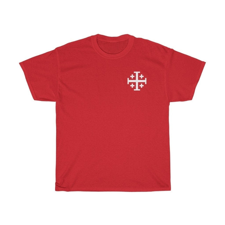 Jerusalem Cross T Shirt Crusaders Cross Tee Shirt Five Fold Cross T-Shirt Four Color Choices Unisex Heavy Cotton Tee Image 7