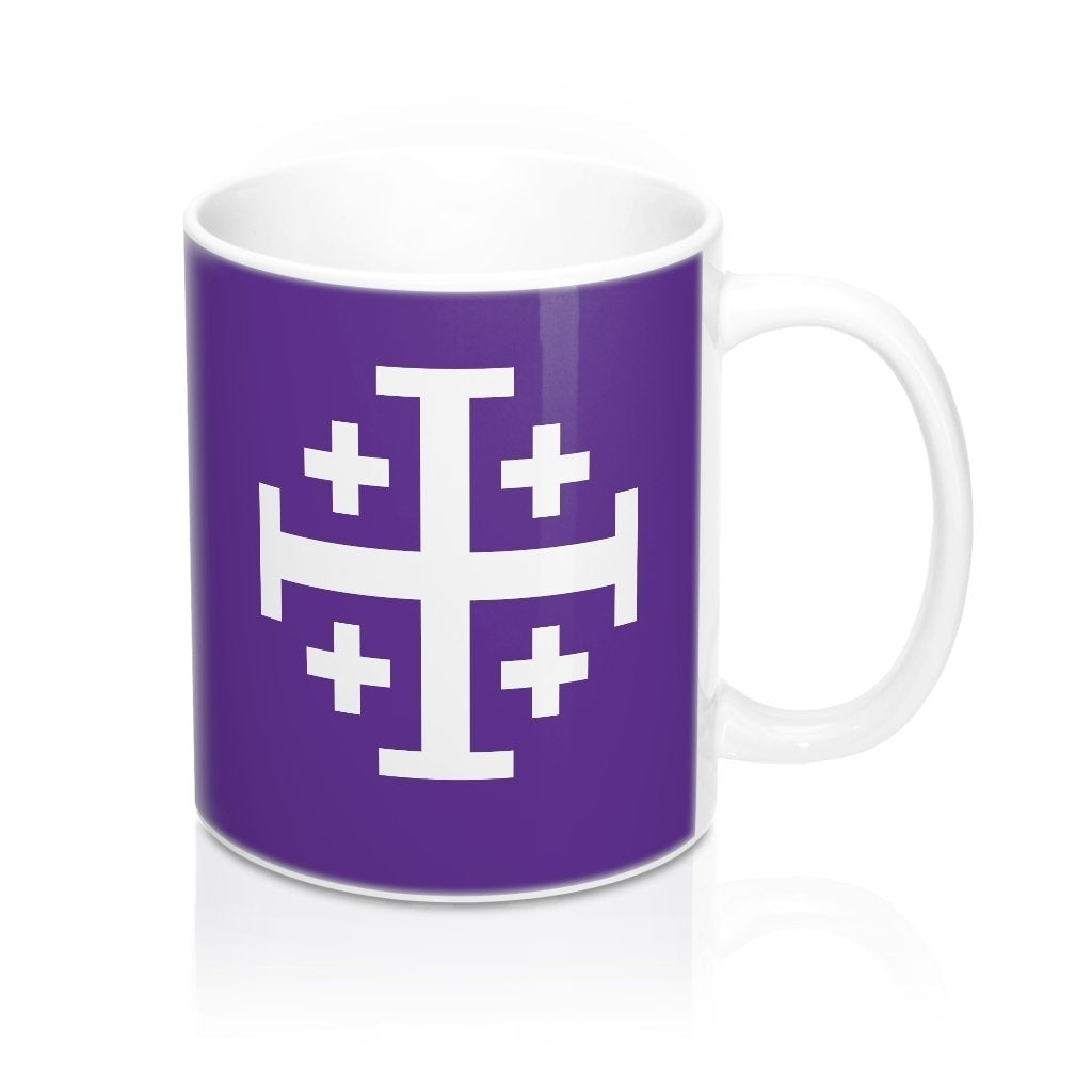 Jerusalem Cross Coffee Mug 11oz Christian Faith Crusader Cross Religious Ceramic Cup Gospel Greek Crosses Purple Coffee Image 1