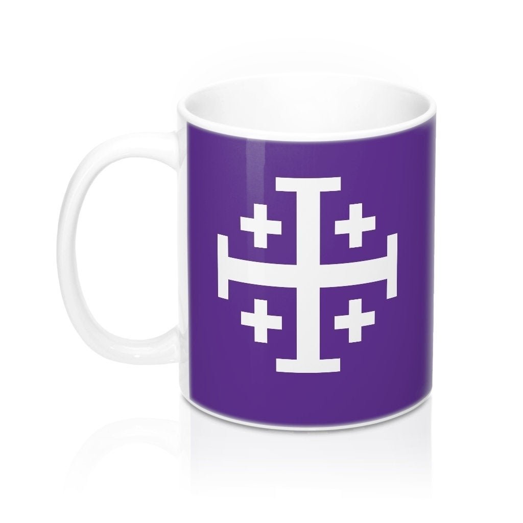 Jerusalem Cross Coffee Mug 11oz Christian Faith Crusader Cross Religious Ceramic Cup Gospel Greek Crosses Purple Coffee Image 3