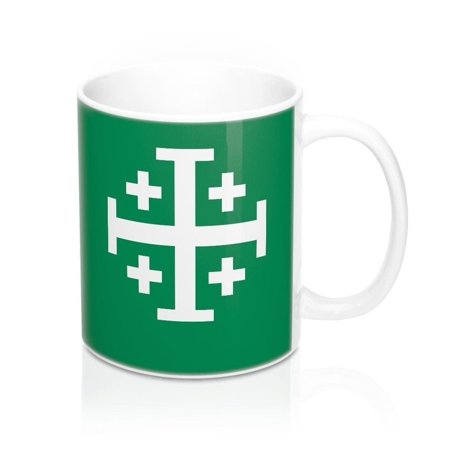 Jerusalem Cross Coffee Mug 11oz Christian Faith Crusader Cross Religious Ceramic Cup Gospel Greek Crosses Green Coffee Image 1