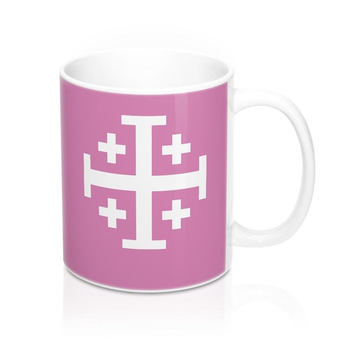 Jerusalem Cross Coffee Mug 11oz Christian Faith Crusader Cross Religious Ceramic Cup Gospel Greek Crosses Pink Coffee Image 1