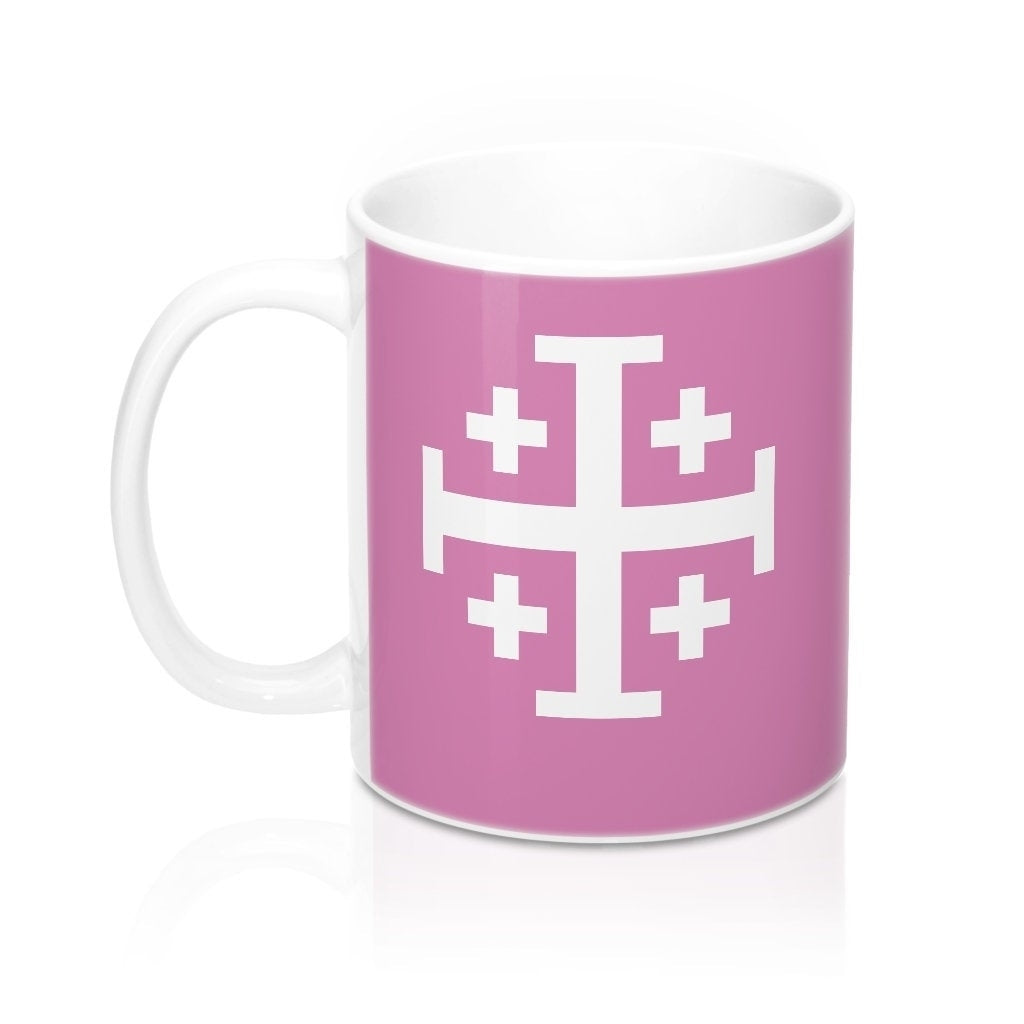 Jerusalem Cross Coffee Mug 11oz Christian Faith Crusader Cross Religious Ceramic Cup Gospel Greek Crosses Pink Coffee Image 3