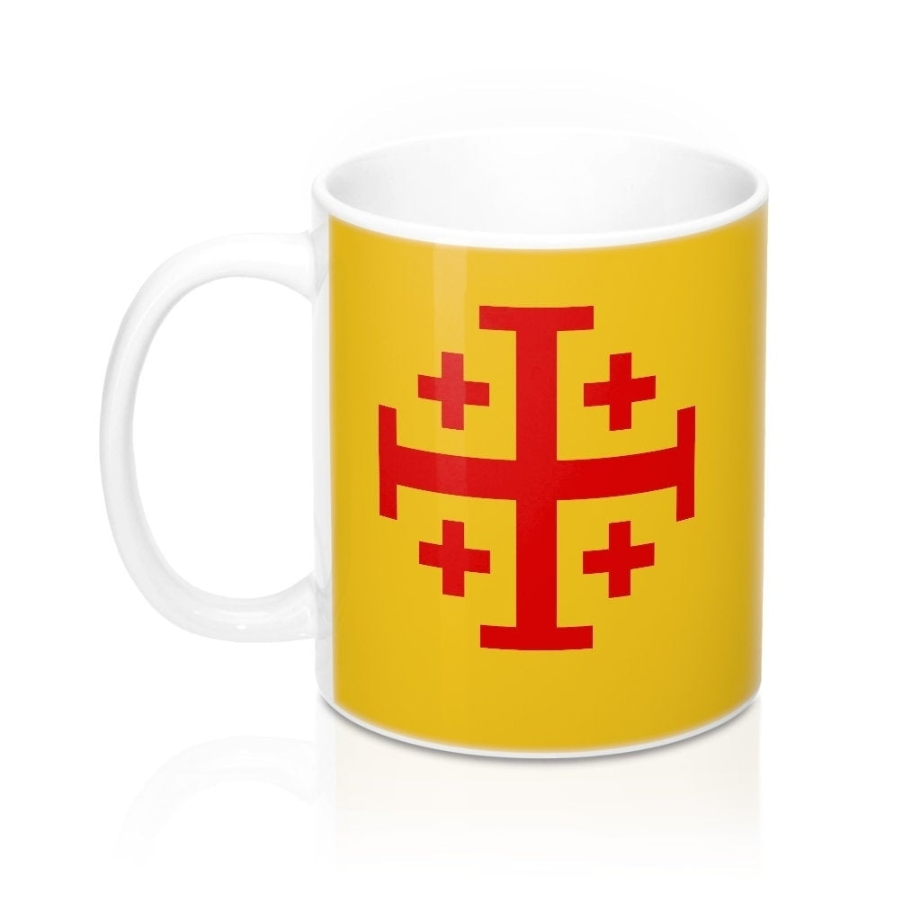 Jerusalem Cross Coffee Mug 11oz Christian Faith Crusader Cross Religious Ceramic Cup Gospel Greek Crosses Yellow Red Image 3