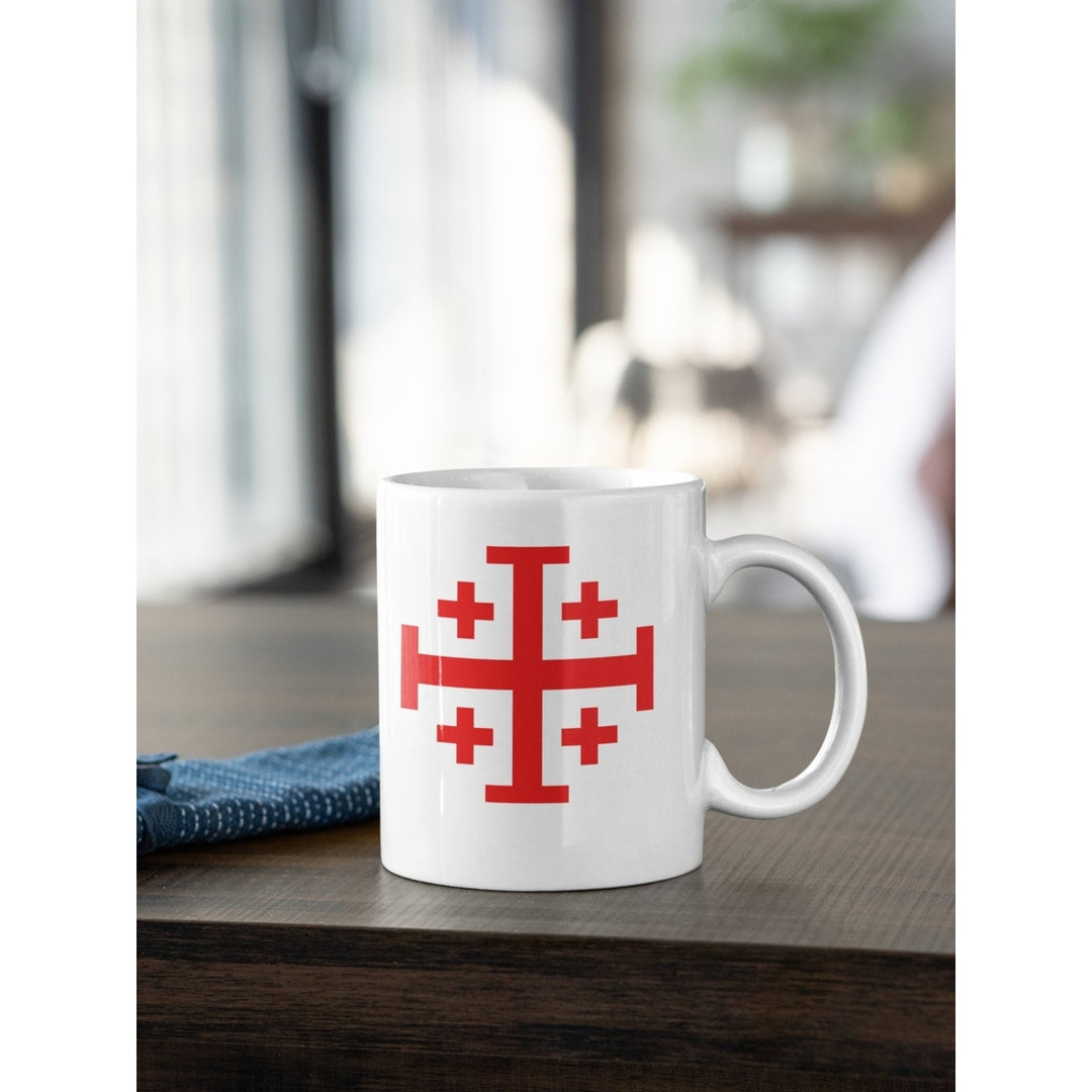 Jerusalem Cross Coffee Mug 11oz Christian Faith Crusader Cross Religious Ceramic Cup Gospel Greek Crosses Red Image 1