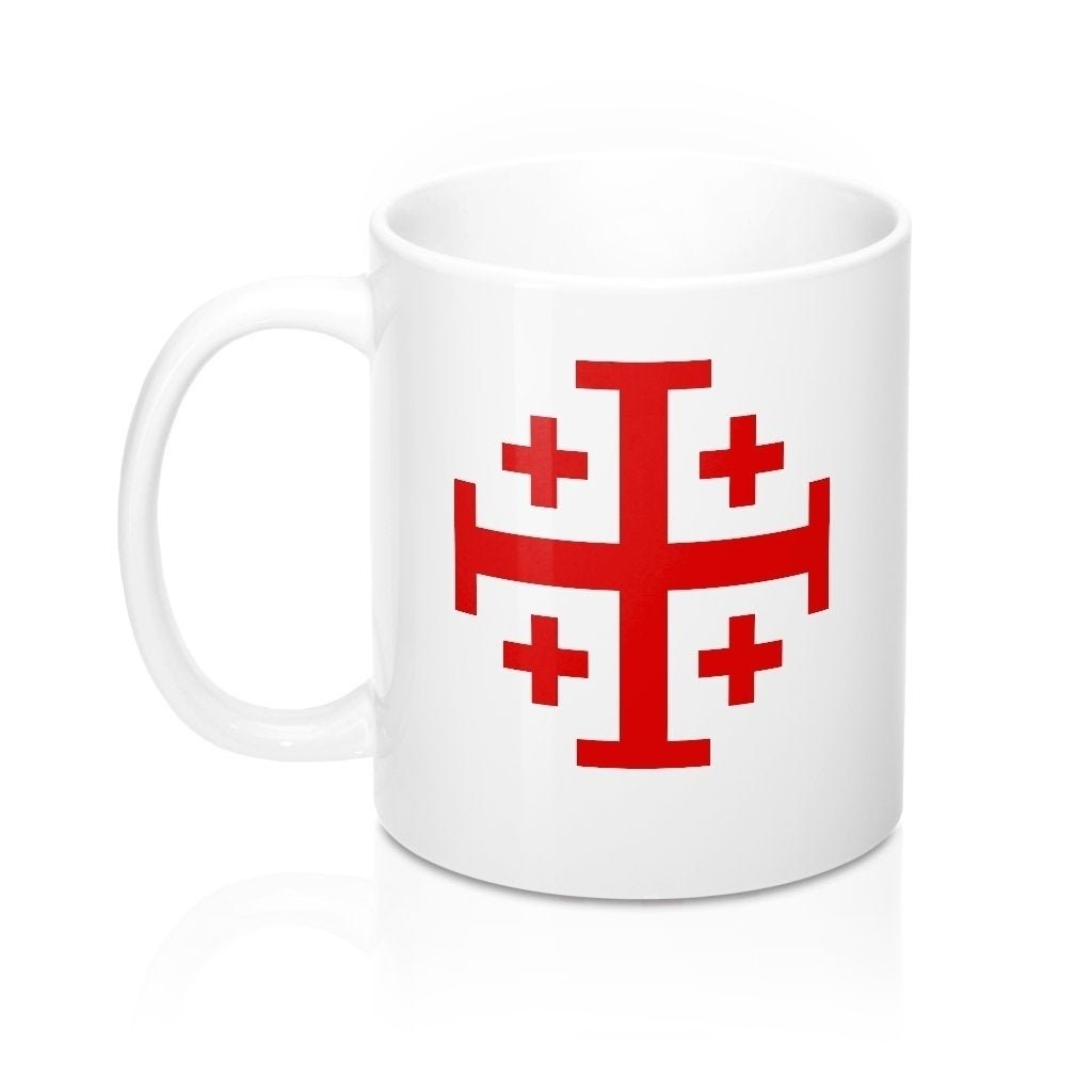 Jerusalem Cross Coffee Mug 11oz Christian Faith Crusader Cross Religious Ceramic Cup Gospel Greek Crosses Red Image 4