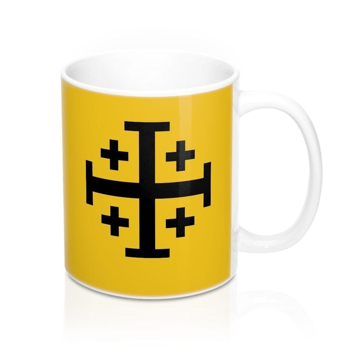 Jerusalem Cross Coffee Mug 11oz Christian Faith Crusader Cross Religious Ceramic Cup Gospel Greek Crosses Yellow Image 1