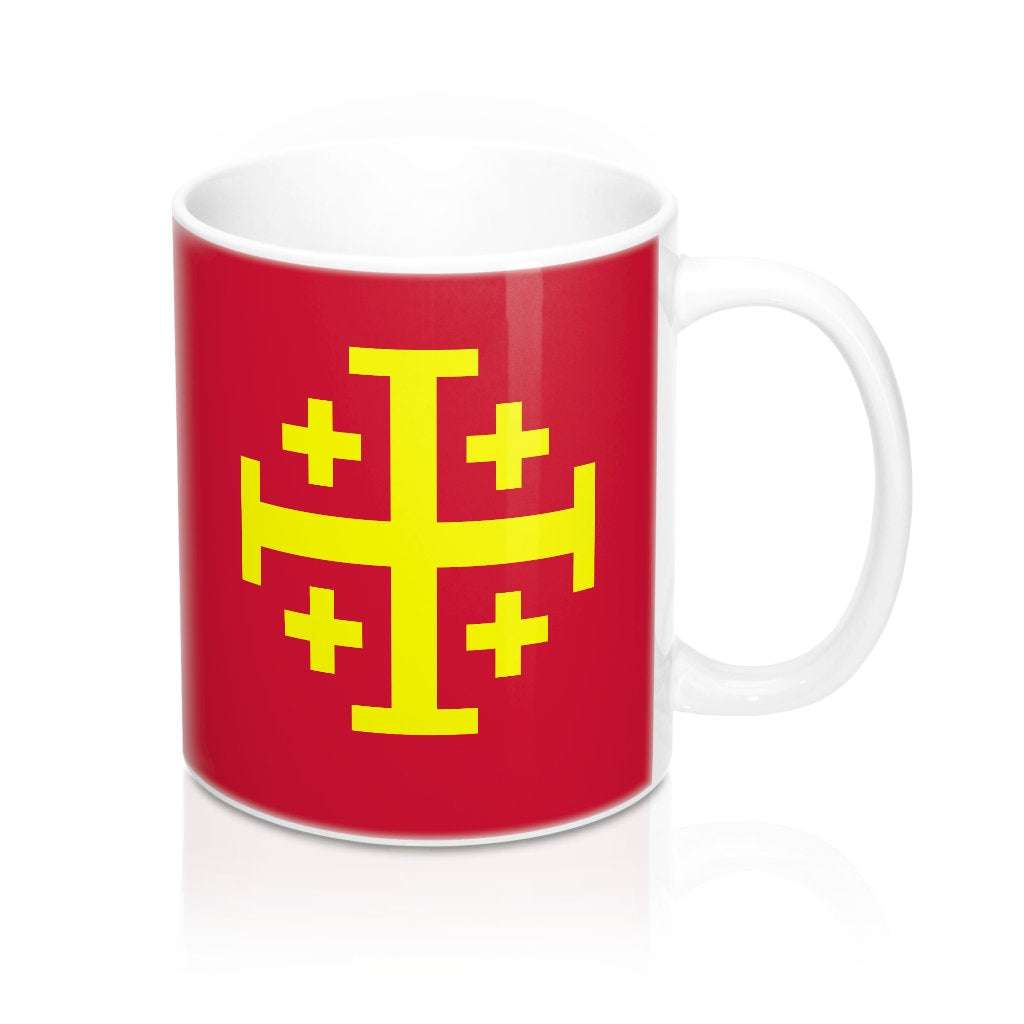 Jerusalem Cross Coffee Mug 11oz Christian Faith Crusader Cross Religious Ceramic Cup Gospel Greek Crosses Red Catholic Image 1