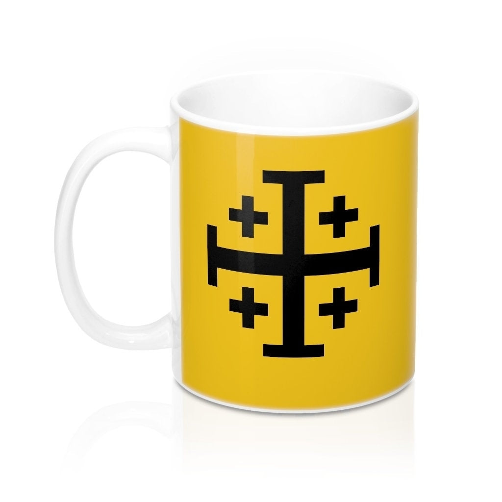 Jerusalem Cross Coffee Mug 11oz Christian Faith Crusader Cross Religious Ceramic Cup Gospel Greek Crosses Yellow Image 3