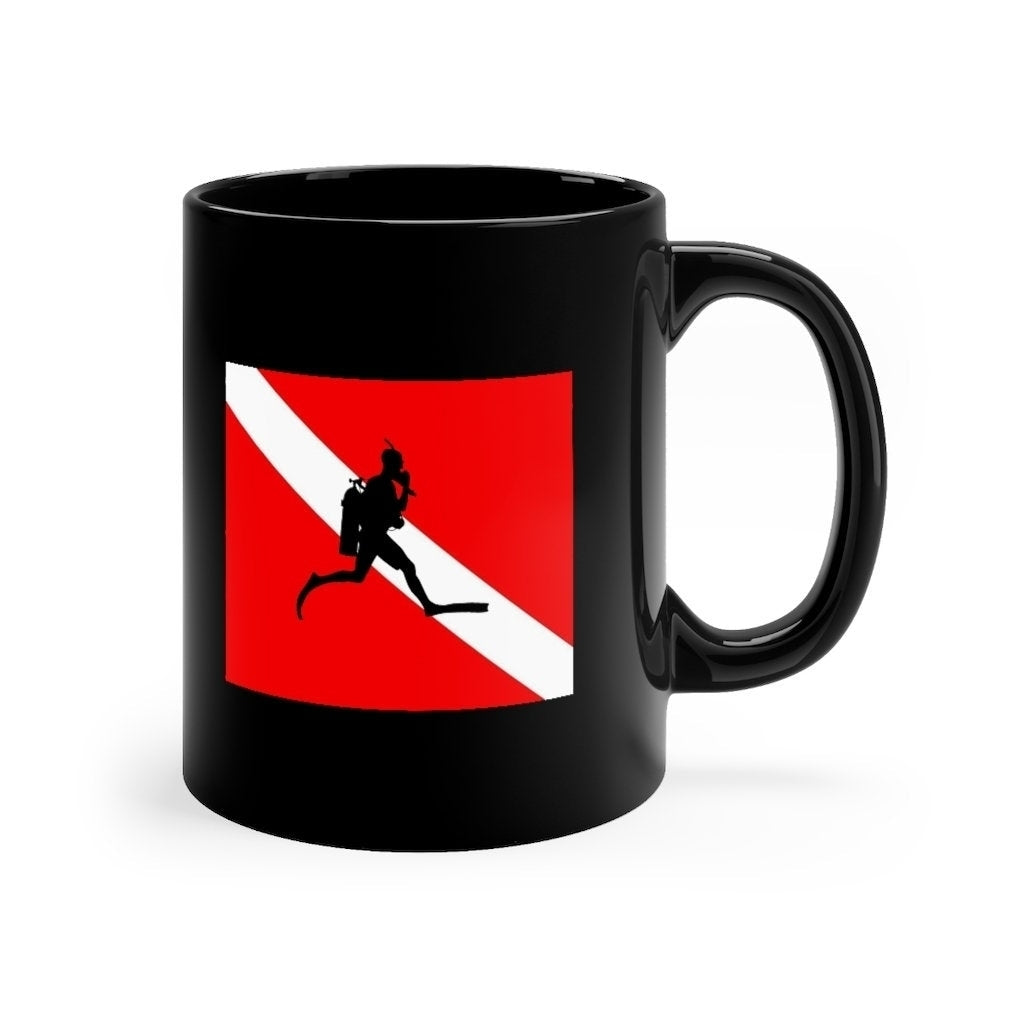 Jumping Diver Down Flag Coffee Mug 11oz Scuba Diver Snorkeling Diving Snorkeler Aquanaut Swimmer Deep-sea Diver Mug 11oz Image 2