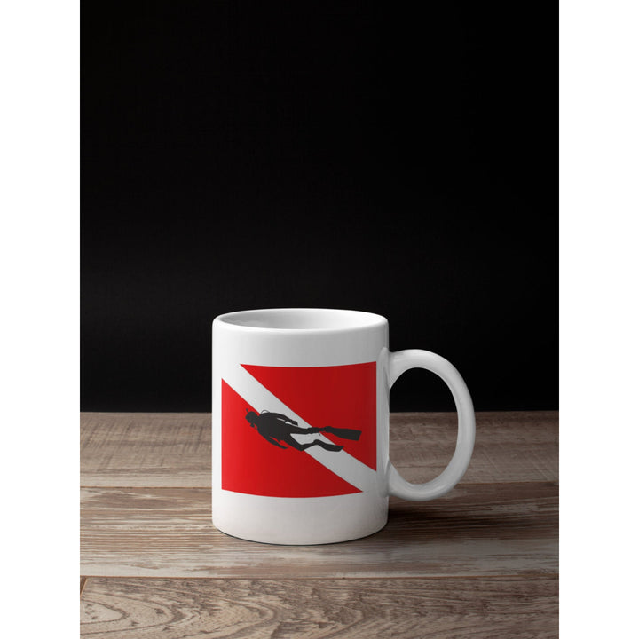 Scuba Diver Down Flag Coffee Mug 11oz Snorkeling Diving Snorkeler Aquanaut Swimmer Deep-sea Diver Mug 11oz Image 1