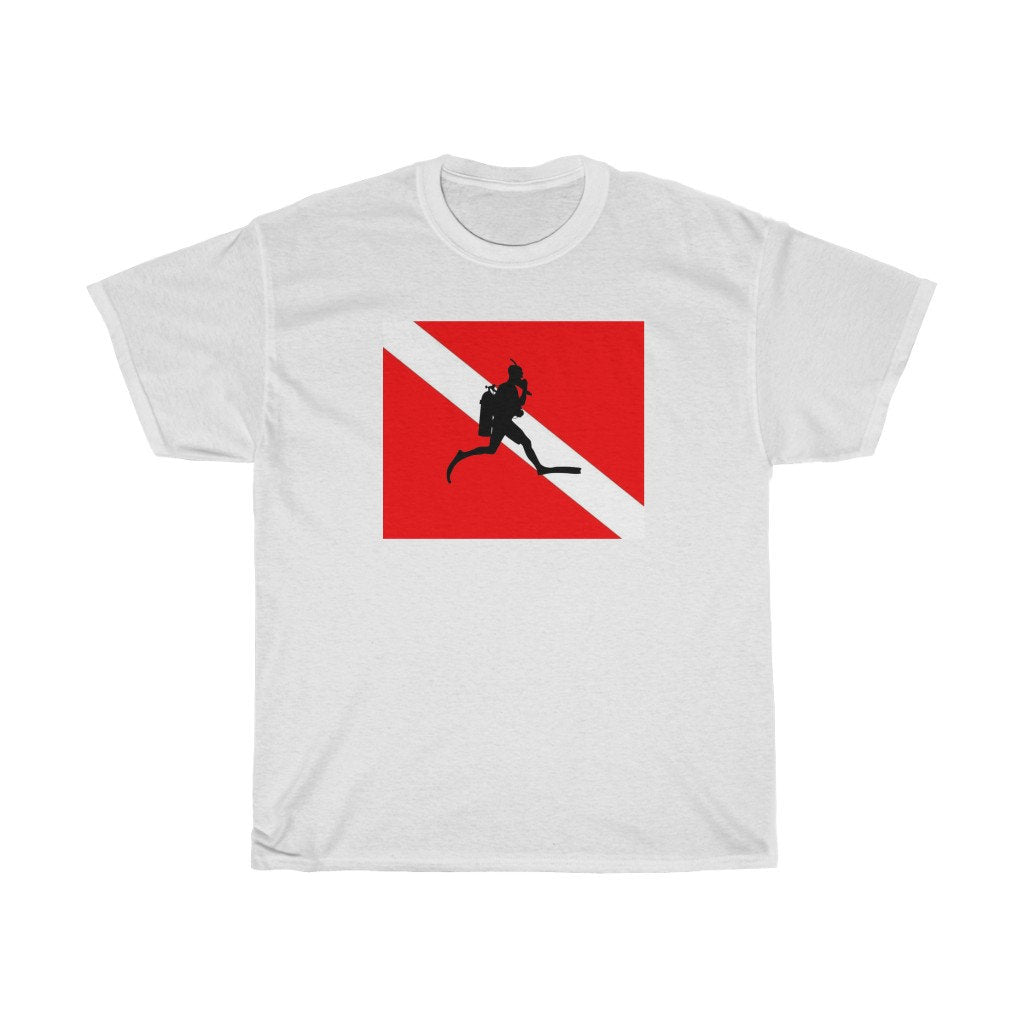 Jumping Diver Down Flag Tee Shirt Scuba Diver Snorkeling Diving T Shirt Snorkeler Aquanaut Swimmer Deep-sea Diver Unisex Image 3