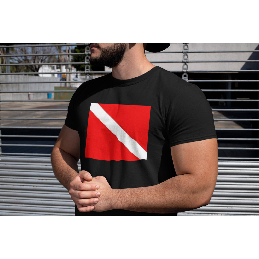 Diver Down Flag Tee Shirt Scuba Diver Snorkeling Diving T Shirt Snorkeler Aquanaut Swimmer Deep-sea Diver Unisex Heavy Image 1