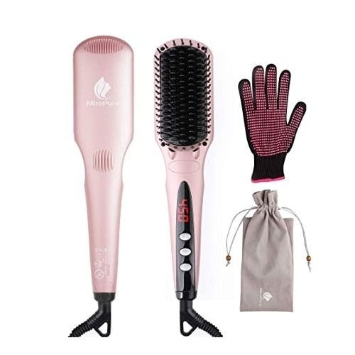 Enhanced Hair Straightener Heat Brush by MiroPure 2-in-1 Ceramic Ionic Straightening Brush Hot Comb Image 1