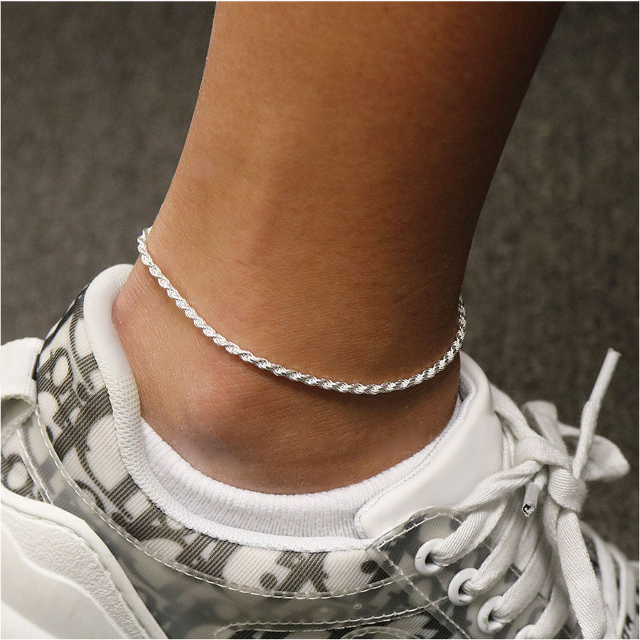 Italian Sterling Silver Rope Anklet Image 1