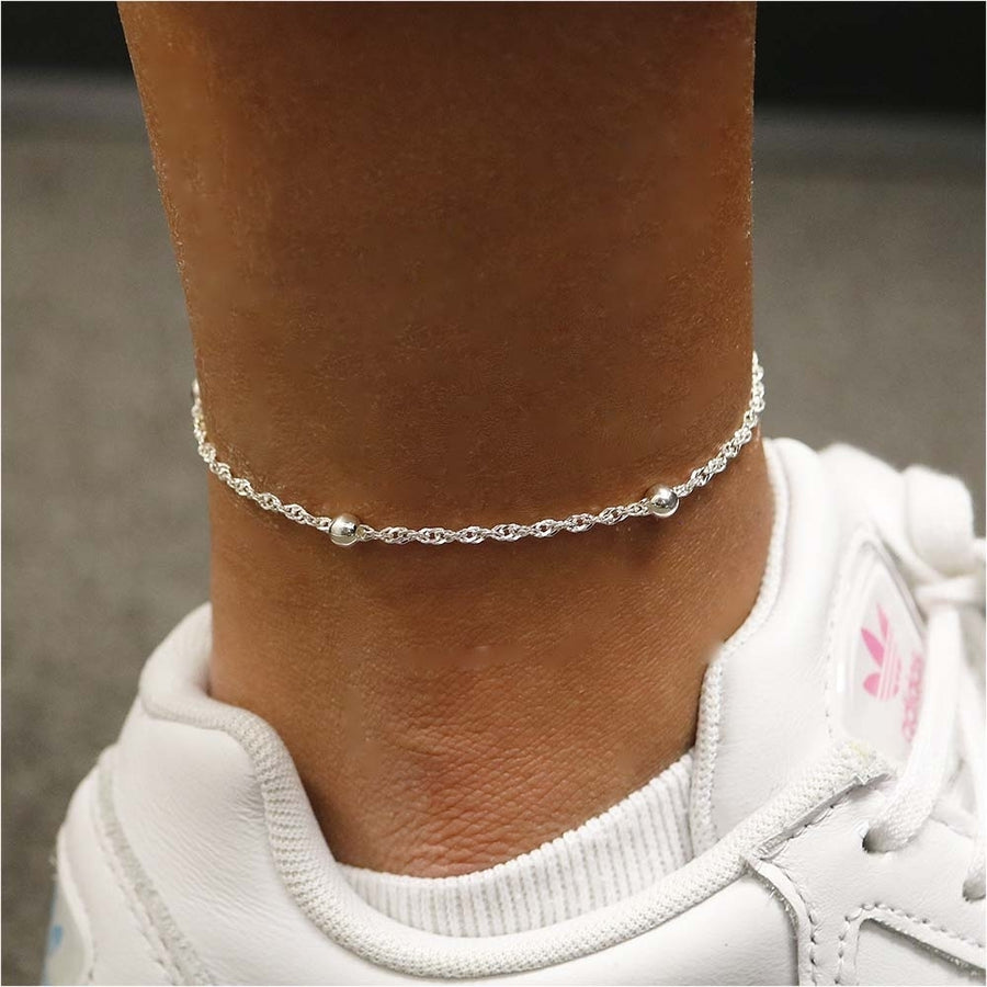 Italian Sterling Silver Singapore Anklet With Bead Image 1