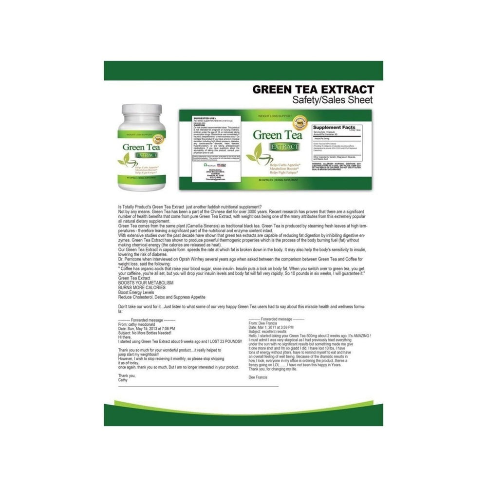 Green Tea Extract Capsules 60 Count Weight Loss Energy Boost Metabolism Support Image 2