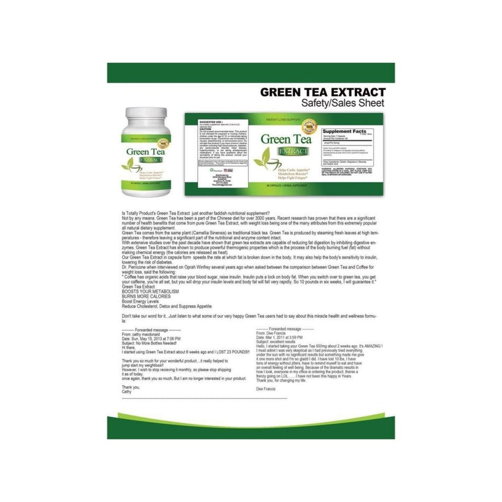 Green Tea Extract Capsules 60 Count Weight Loss Energy Boost Metabolism Support Image 2