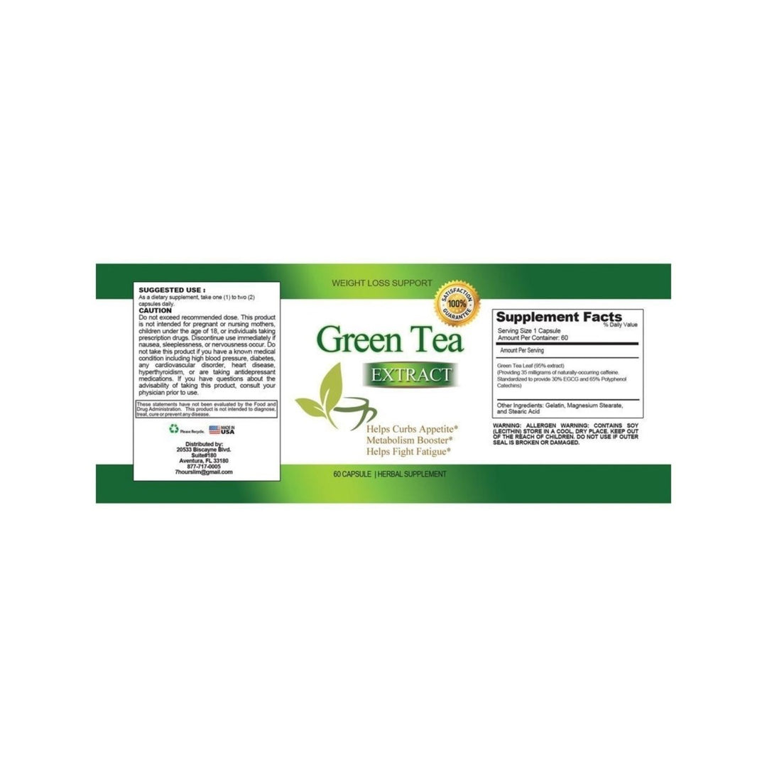 Green Tea Extract Capsules 60 Count Weight Loss Energy Boost Metabolism Support Image 3