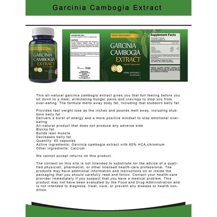 Garcinia Cambogia 800mg HCA Appetite Suppressant 60 Capsules Energy Boost Image 3