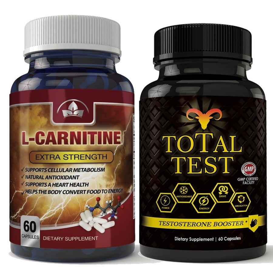 L-Carnitine and Total Test Combo Pack Testosterone Booster Amino Acids 1000mg Image 1