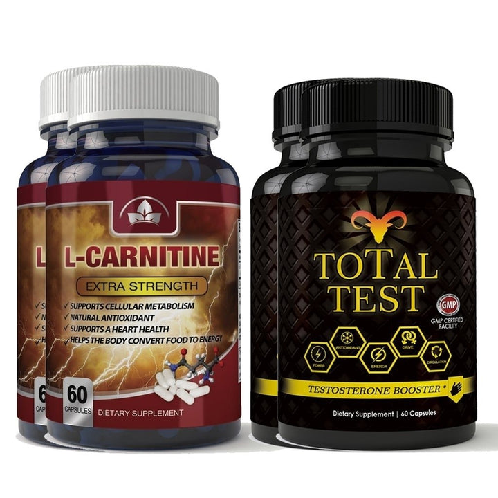 L-Carnitine and Total Test Combo Pack Testosterone Booster Amino Acids 1000mg Image 1