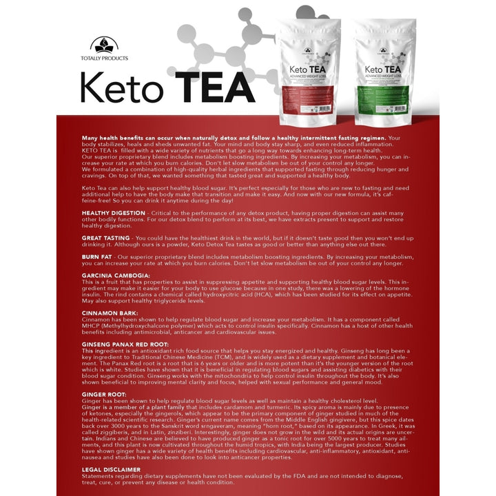 Keto Tea Powder Caffeine Free for Fasting Weight Management Unsweetened Detox Image 3