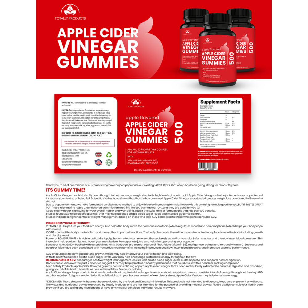 Totally Products Apple Cider Vinegar Gummies - Non GMO Image 2