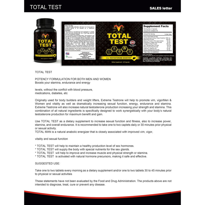 Total Test PM Combo Pack Testosterone Booster and Weight Loss Support 60 Caps Image 4