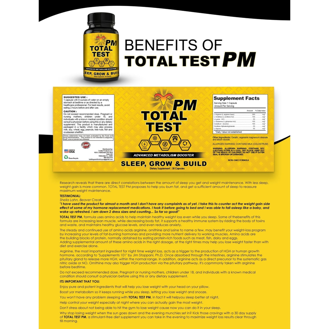 Total Test PM Combo Pack Testosterone Booster and Weight Loss Support 60 Caps Image 4