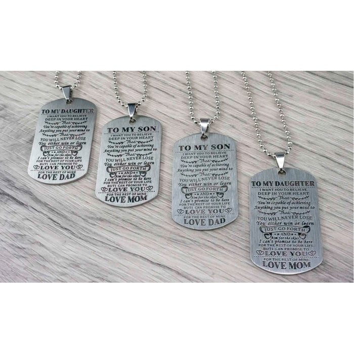 Motivational Tag Necklace from Mom/Dad to Son/Daughter Image 1