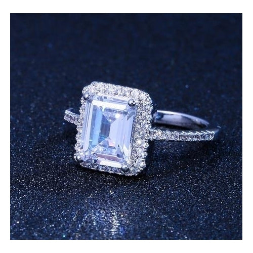 fine Artificial zircon rectangle Princess ring Image 2