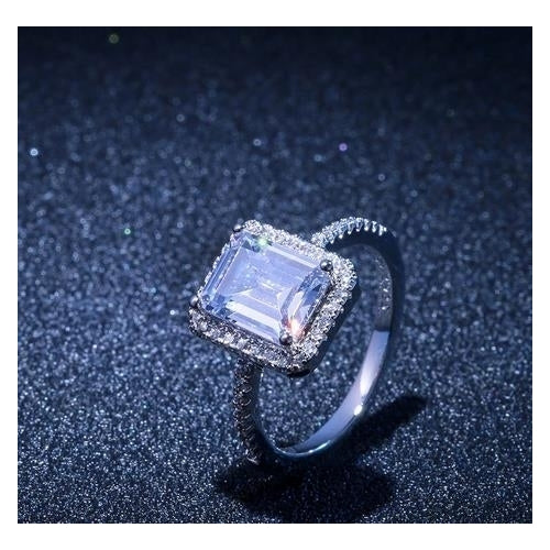 fine Artificial zircon rectangle Princess ring Image 4