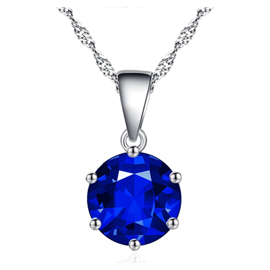 925 Sterling Silver Classic Genuine Tanzanite Round Necklace Image 1