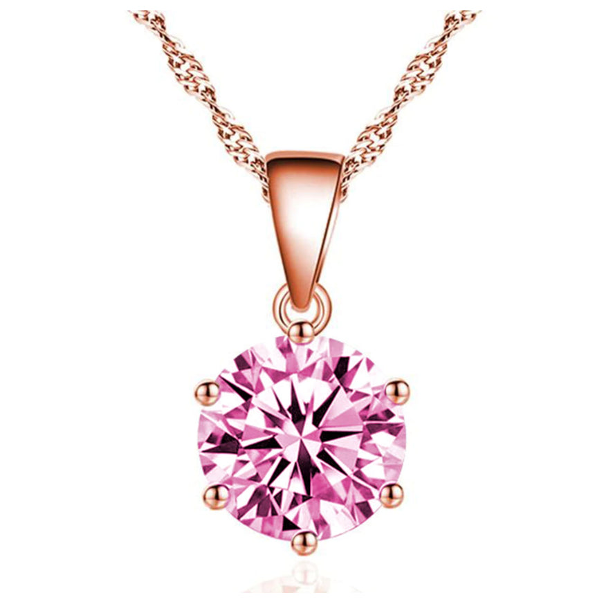 925 Yellow Sterling Silver Classic pink CZ Round Necklace Image 1