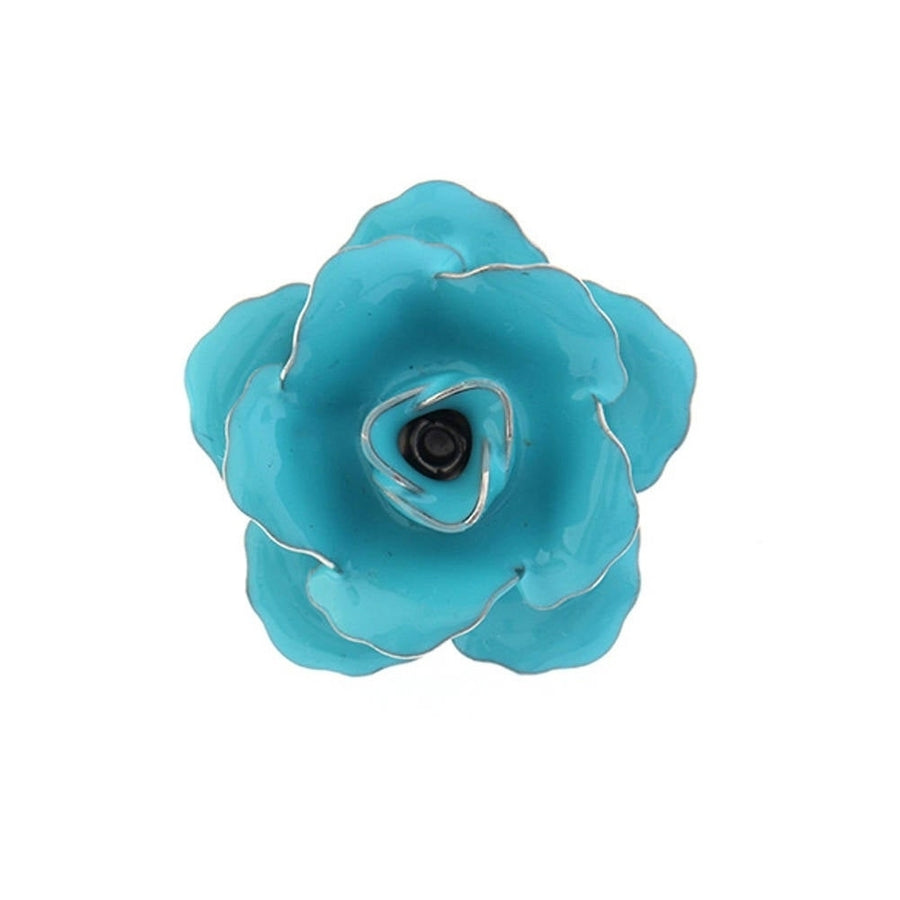 Enamel Pin Lucky Bloom Flower Lapel Pin Silver Tone Light Blue Enamel Tie Tack Blossom Comes with Gift Box Image 1