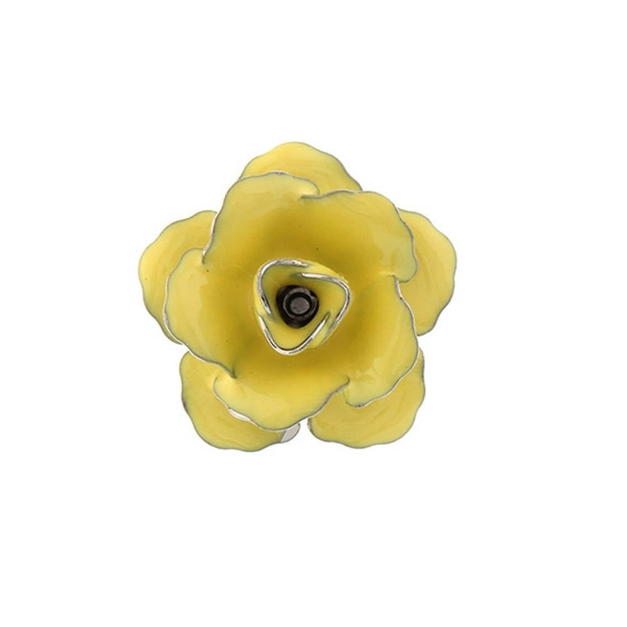Collector Lucky Bloom Flower Lapel Pin Silver Tone Yellow Enamel Tie Tack Blossom Comes with Gift Box Image 1