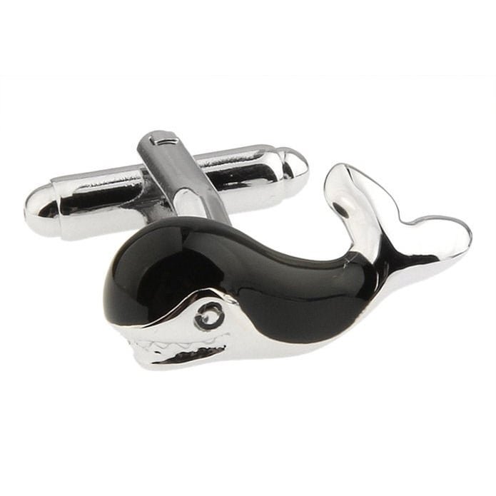 Killer Whale Cufflinks Silver and Black Enamel Whale Cuff Links Sea Creature Ocean 3D Moby Dick Cufflinks Image 1