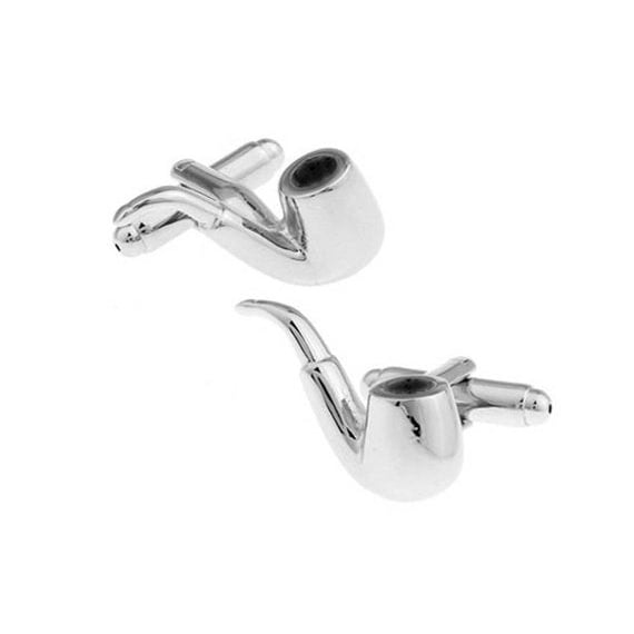 Gentlemen Pipe Cufflinks Smoking Pipe Silver Tone Classic Fun Cool Cuff Links Comes with Gift Box Custom Cufflinks Image 1